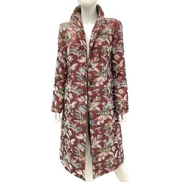 Vince Camuto Coat Women’s SZ 10 Floral Nicely Tailored Buttons Pockets Burgundy - Picture 2 of 5